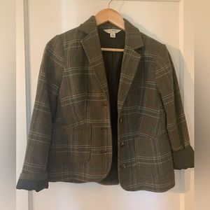 Vintage LL Bean Green Plaid Blazer. Size Extra Small. Wool